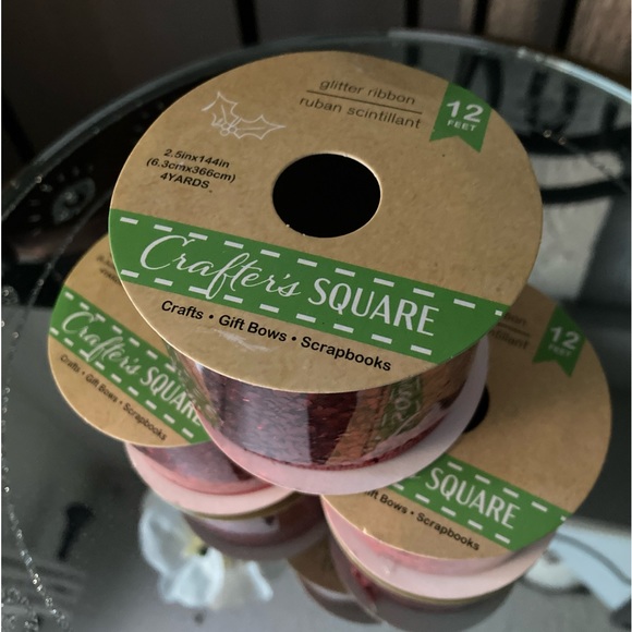 Crafter’s Square Wire Edge Glitter Ribbon Lot Of 3 (12ft X 2.5in) - Picture 2 of 2